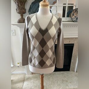Simons V-Neck Argyle Sweater - Brown and Cream